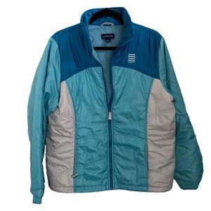 Lands’ End lightweight jacket blue turquoise grey coat size L 14-16